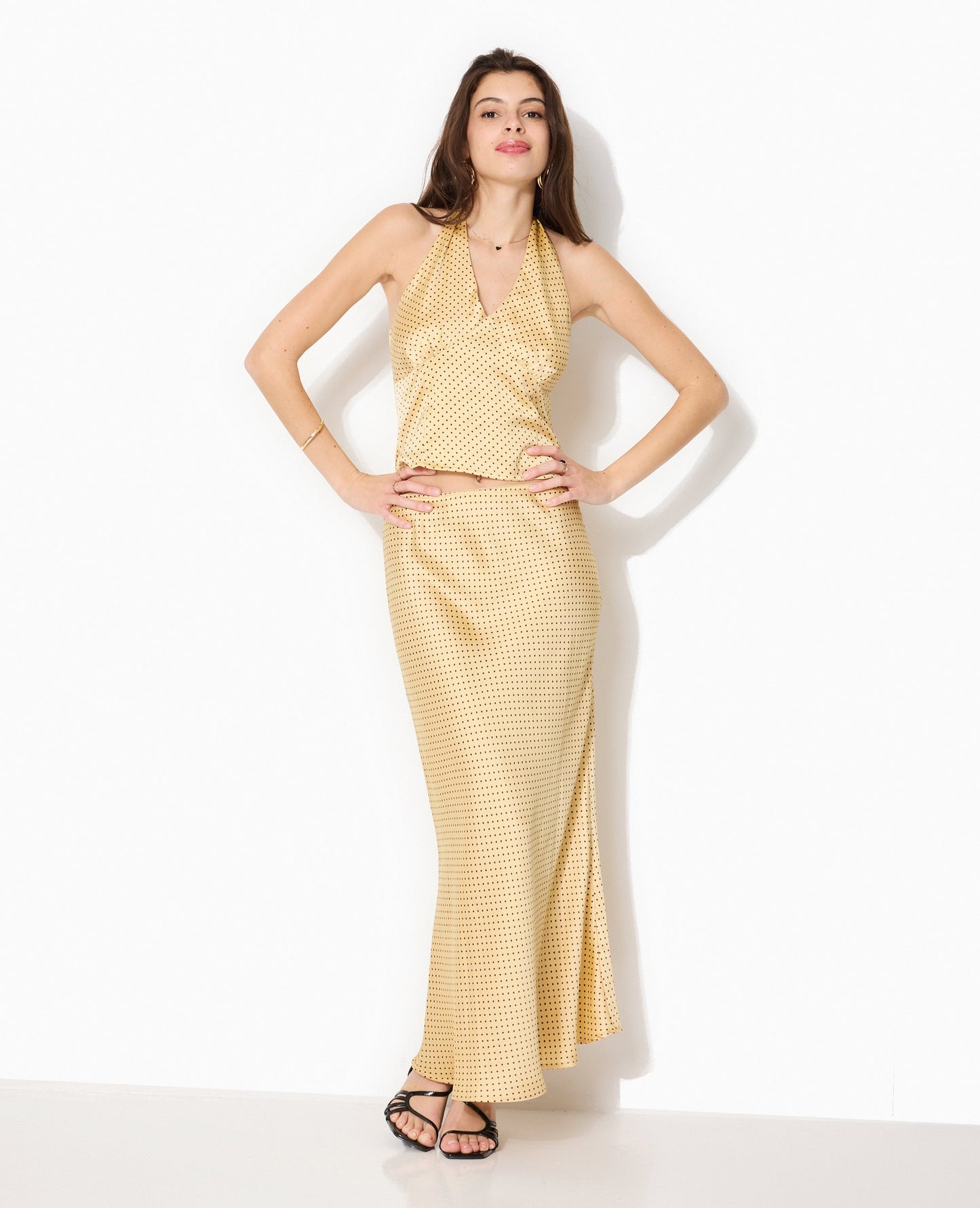 Gold Sequin Maxi Skirt | High Slit Evening Silhouette