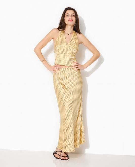Gold Sequin Maxi Skirt | High Slit Evening Silhouette
