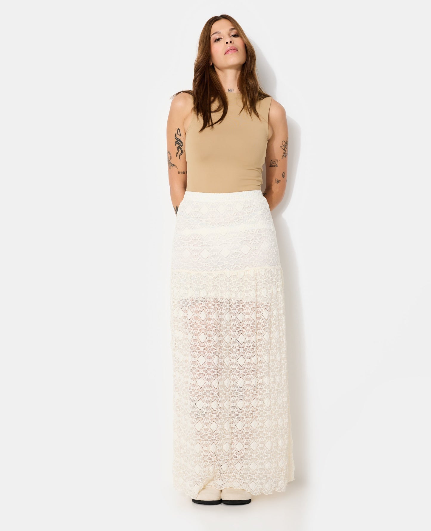 Lace Maxi Skirt | Sheer Overlay and Straight Silhouette
