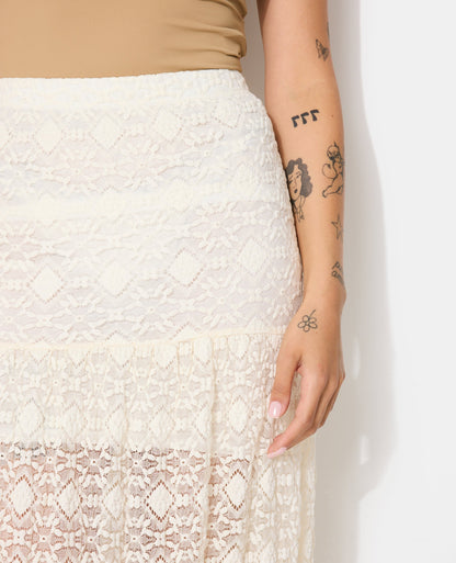 Lace Maxi Skirt | Sheer Overlay and Straight Silhouette