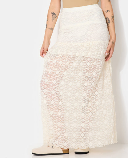 Lace Maxi Skirt | Sheer Overlay and Straight Silhouette