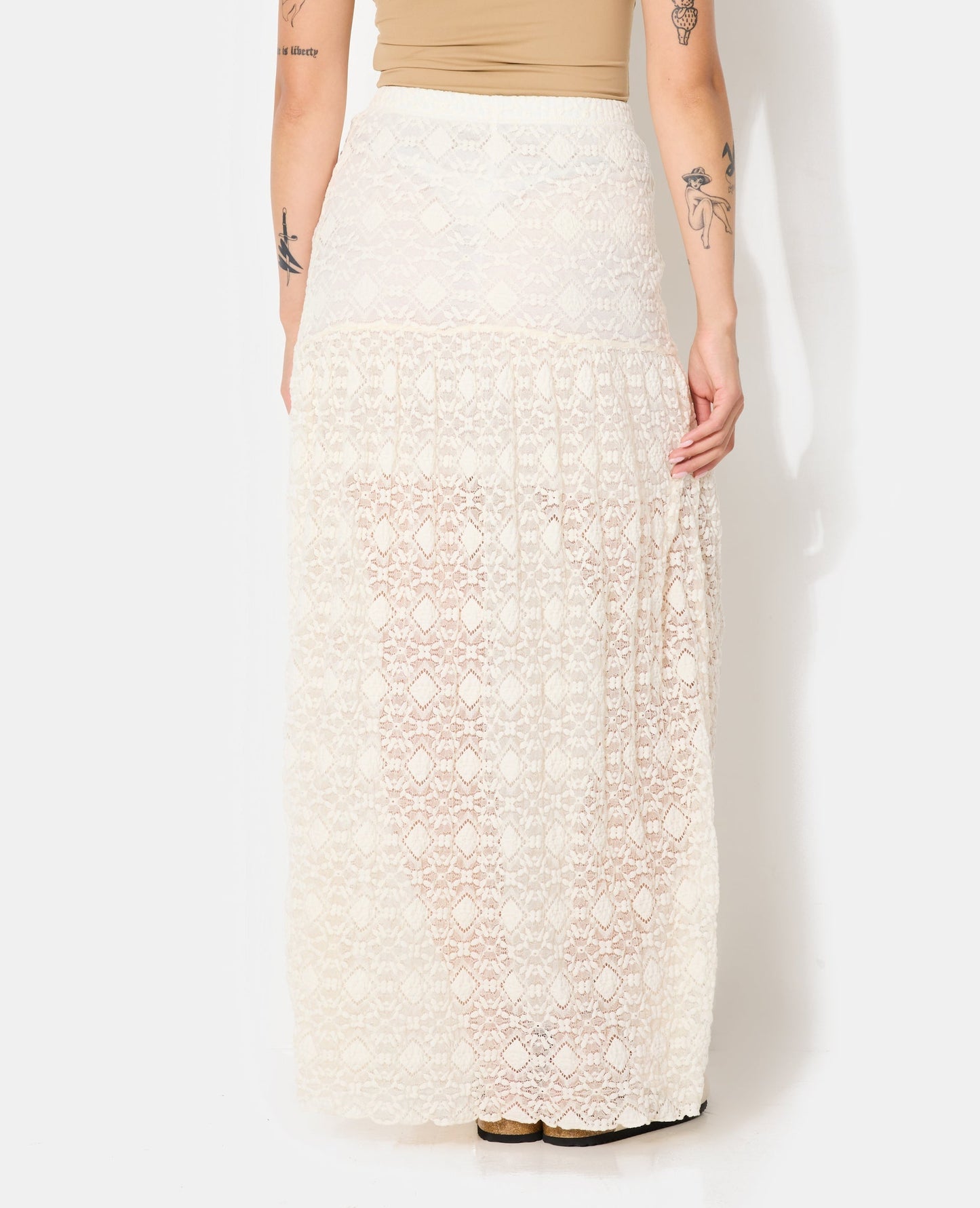Lace Maxi Skirt | Sheer Overlay and Straight Silhouette