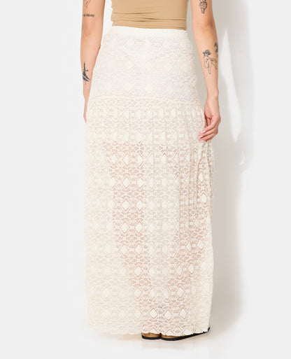 Lace Maxi Skirt | Sheer Overlay and Straight Silhouette