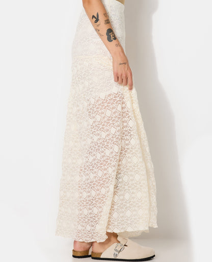 Lace Maxi Skirt | Sheer Overlay and Straight Silhouette