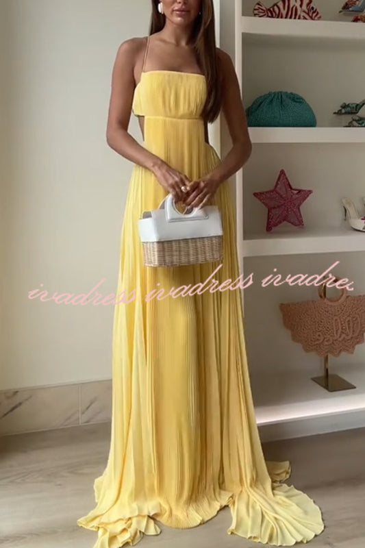 Butter Moment Pleated Cutout Waist A-line Slip Maxi Dress