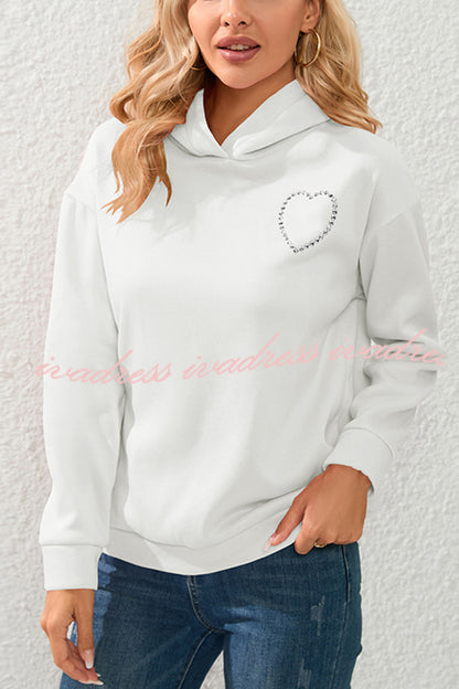 Love Pattern Hollow Diamond Velvet Hooded Long Sleeved Sweatshirt