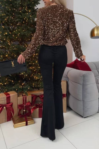 Sequin bow cutout crop top