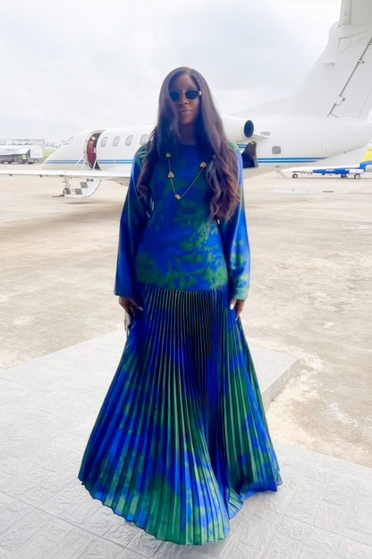 Tropical Wave Pleated Maxi Dress