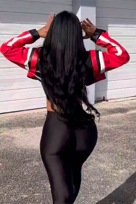 Embroidered Biker Faux Leather Jacket