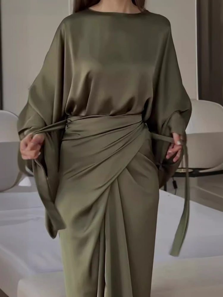 Satin Batwing Sleeve Maxi Dress