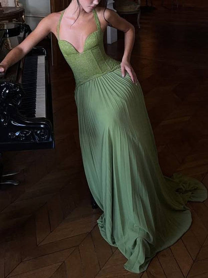 Lace Splicing Halter Neck Maxi Dress