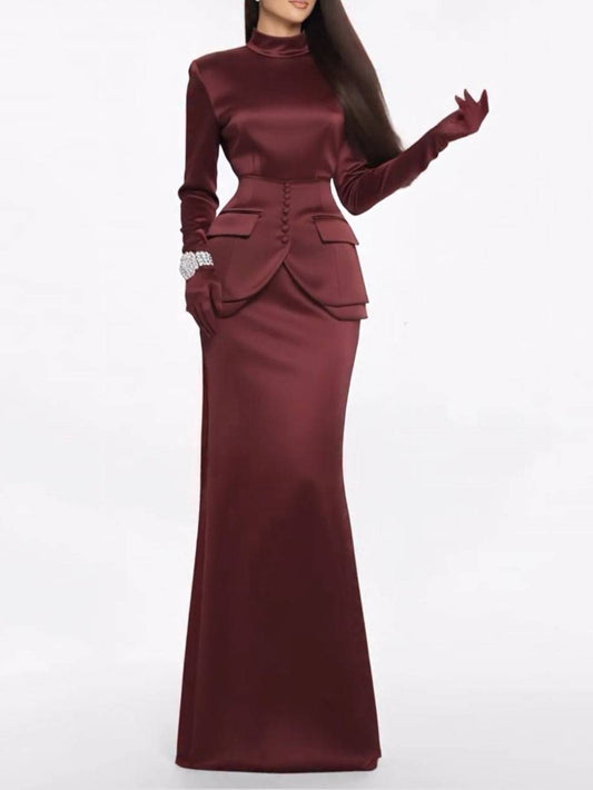 Long Sleeve Maxi DressWaist Belt Design Set