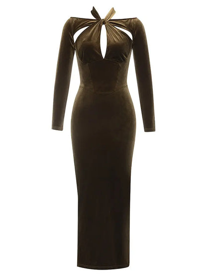 Velvet Hollow Out Halter Dress