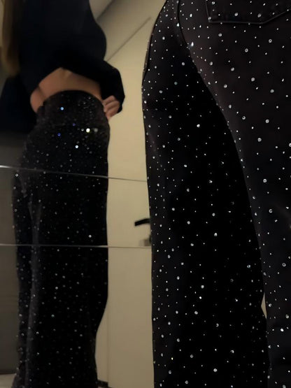 All-Over Rhinestone Wide-Leg Jeans
