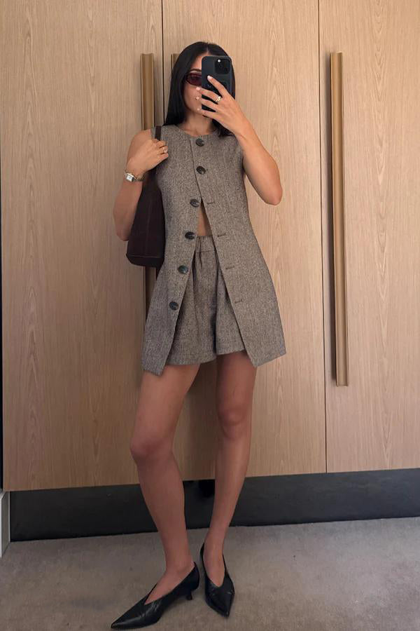 Frankie Choc Tweed Tunic Vest Set