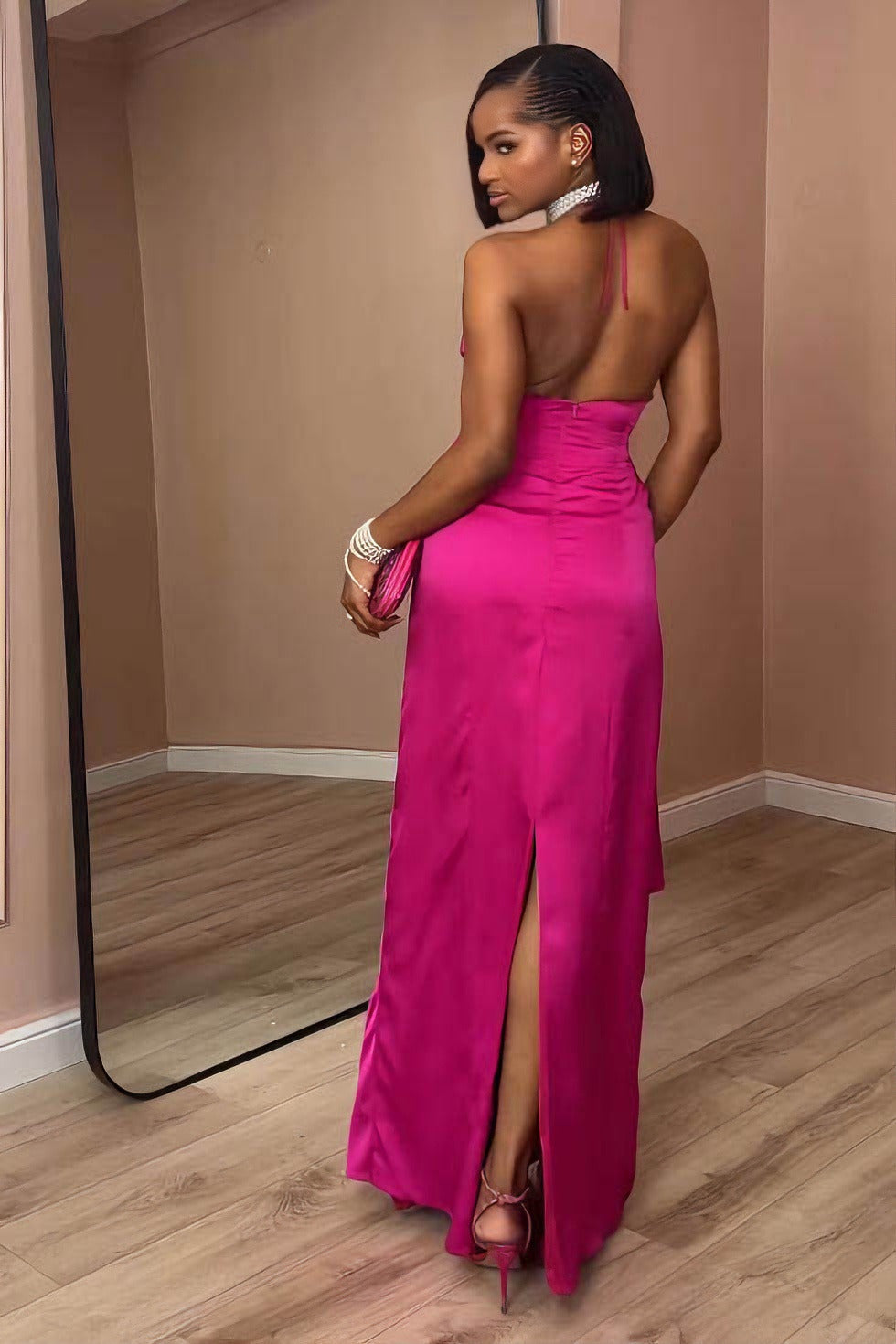 Bubblegum Pink Strapless Slit Maxi Dress