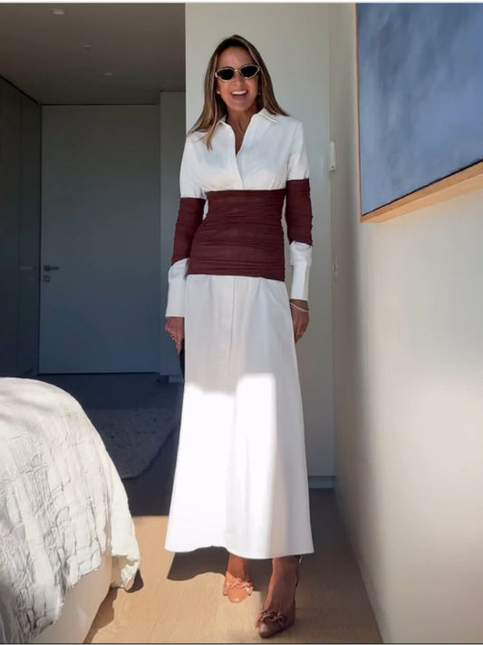 Color-Block Slit Shirt Dress