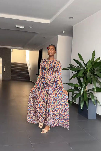 Abstract Portrait-Print Maxi Dress