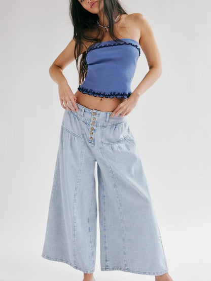 Pleated Front Button Jeans
