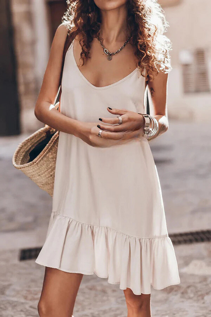 Vestido mini fluido de corte A en mezcla de algodón y lino