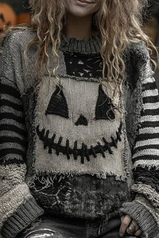 Halloween Print Loose Round Neck Long Sleeve Casual Sweatshirt
