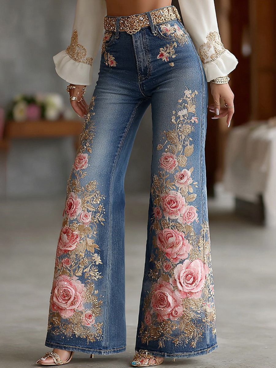Daily Blue Floral Pocket Western Jeans