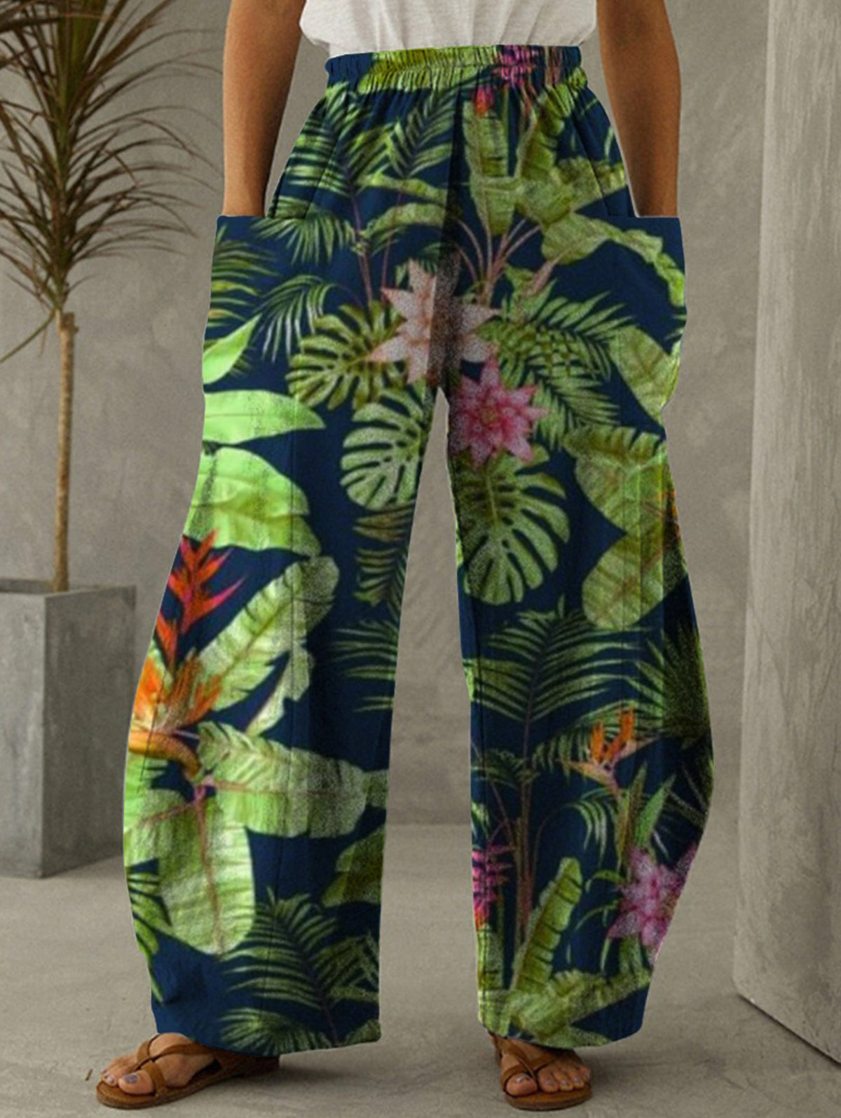 Street Oil Painting High Waist Wide Leg Pants