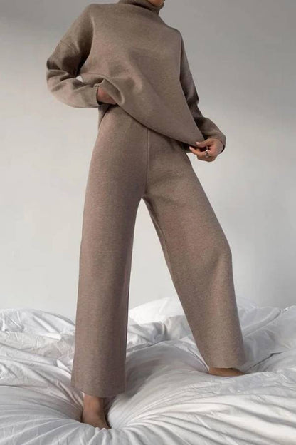 Knitted Solid Color Loose Casual Suit