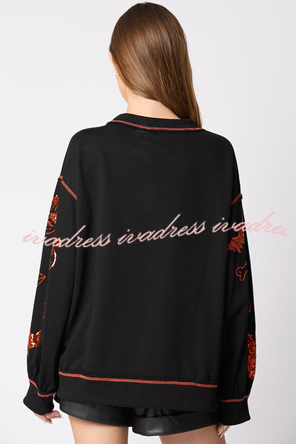 Halloween Graffiti Sequined Loose Casual Sweatshirt