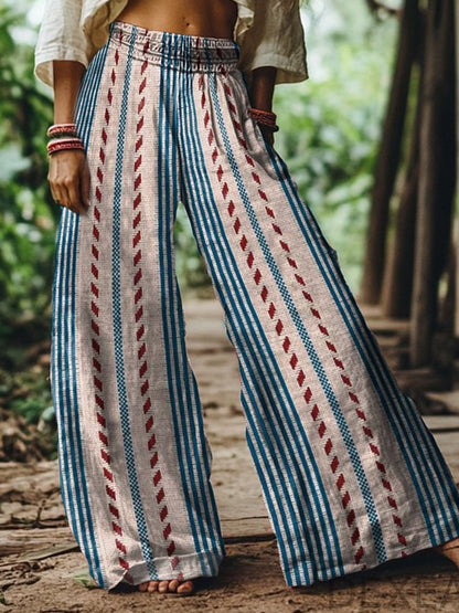 Beach Red Tribal Pocket Boho Ruched Pants