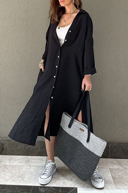 Vestido camisero informal con cuello tipo polo y hebilla sólida