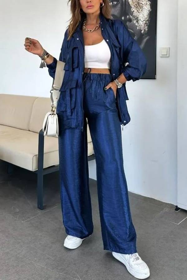 Easy on Me Metallic Fabric Elastic Waist Pocketed Wide Leg Pants