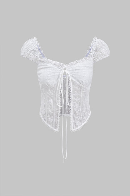 Tie-Up Short Sleeve Lace Shirts