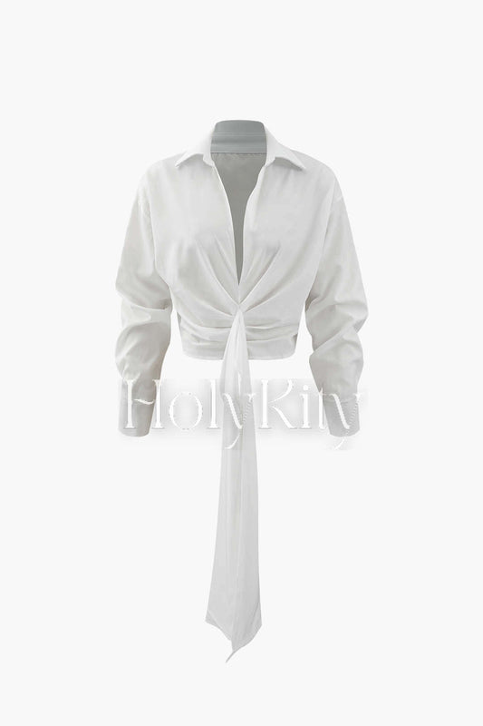 Pleated Deep V-neck Blouse