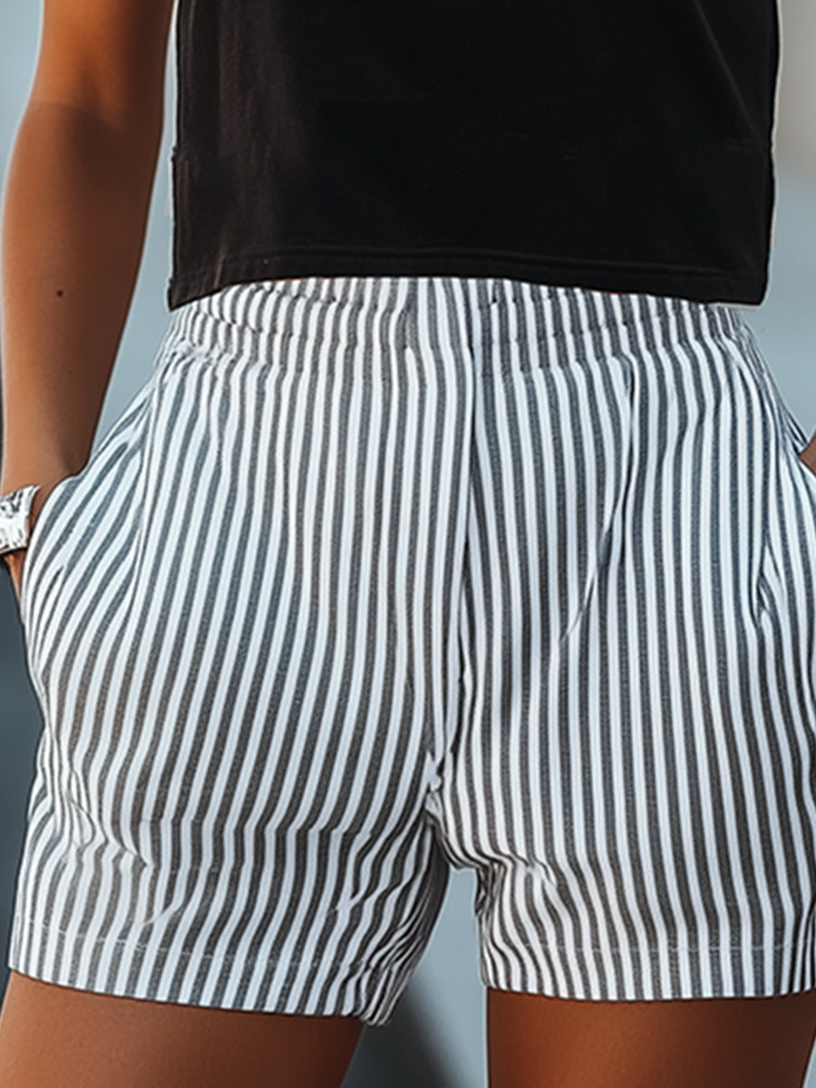 【24-hour shipping out】Loose Casual Everyday Printed Top Striped Shorts Set