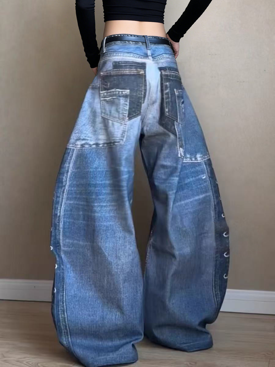 Daily Blue Pocket Western Button Denim Jeans