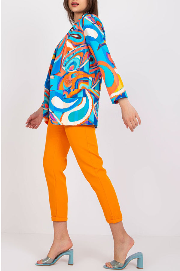 Multicolor Graphic Print Lapel Long Sleeve Blazer