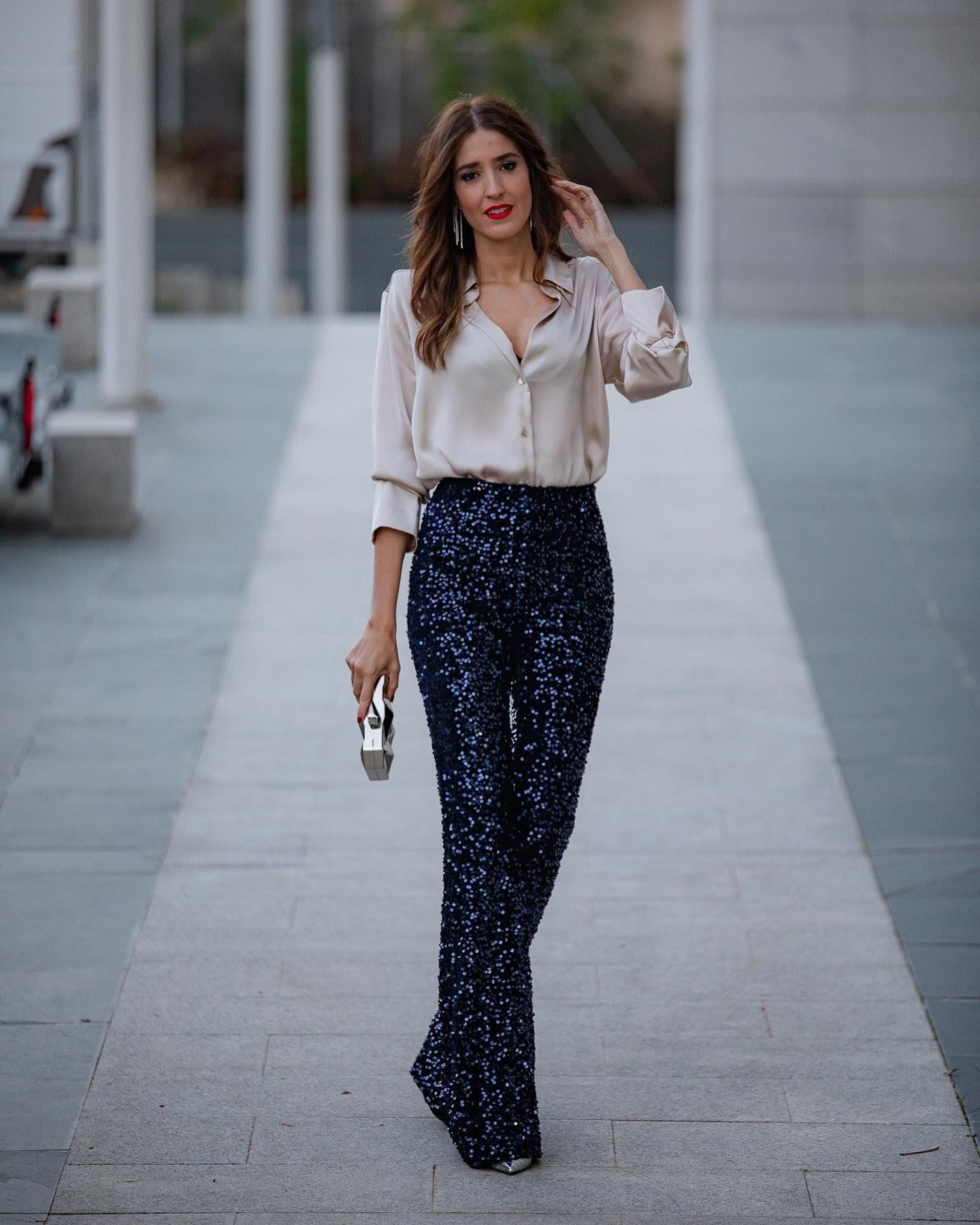 Diva Velvet Sequin High Rise Elastic Waist Flare Pants