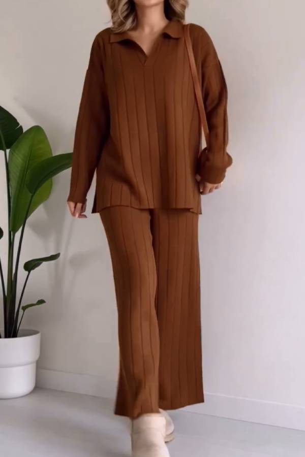 Stylish Pit Stripe Jacquard Sweater Two-pieces Set