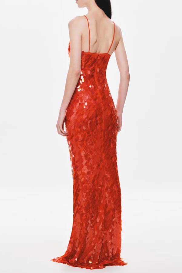 Reshape Beauty Fish Scale Sequin Cutout U-neck Slip Maxi Dress