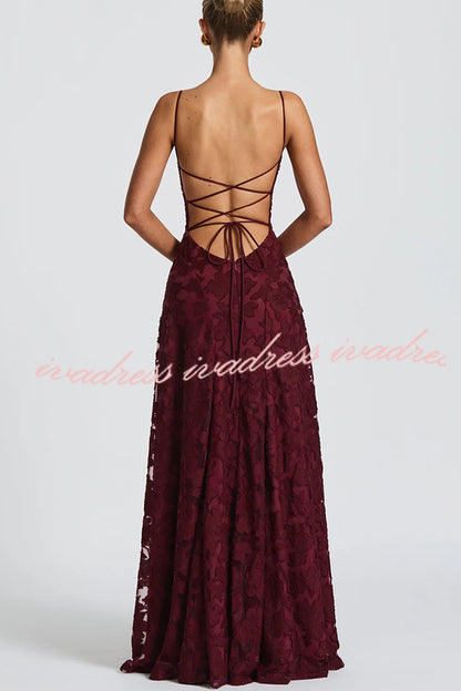 Francis Floral Burnout Jersey Fabric Cowl Neck Back Lace-up Maxi Dress