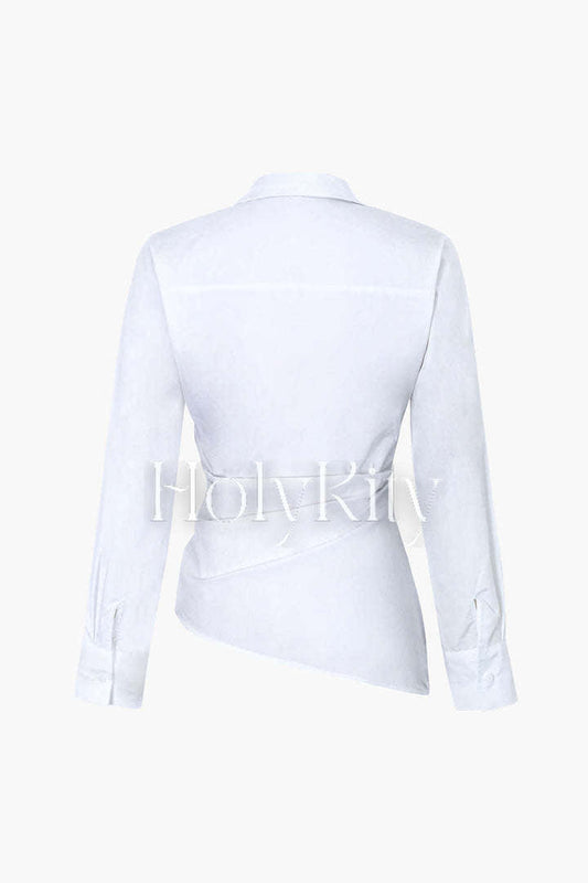 Asymmetrical Hem Pleated Shirt