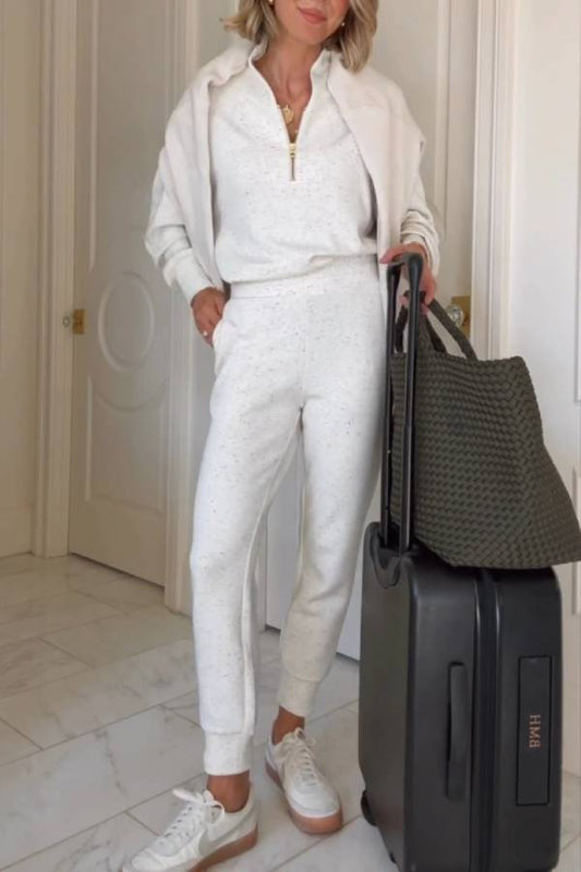 Half-zip sweatshirt and cropped pants set