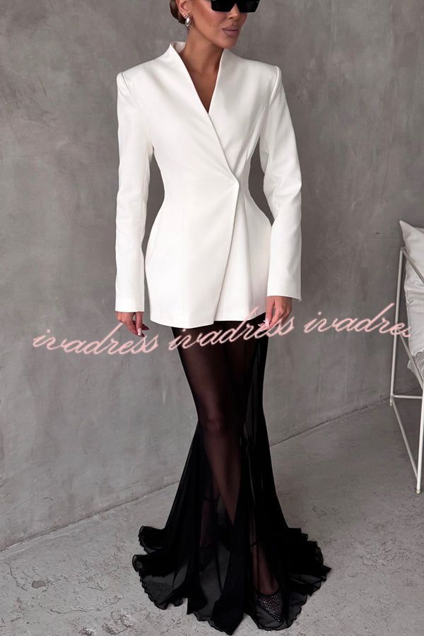 Shes Timeless V-neck Single Button Long Sleeve Waisted Blazer