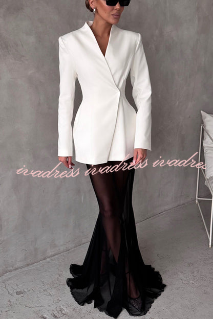 Shes Timeless V-neck Single Button Long Sleeve Waisted Blazer