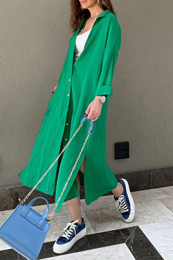 Vestido camisero informal con cuello tipo polo y hebilla sólida