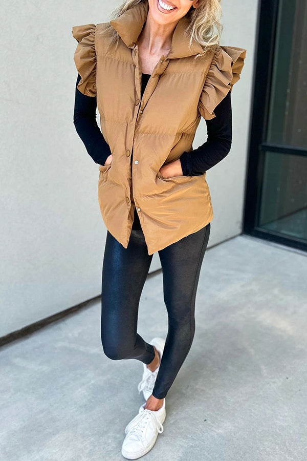 Chaleco con bolsillos y solapa abotonada y mangas con volantes de Remi 