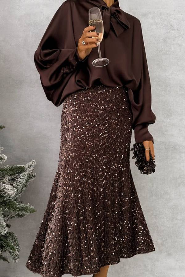 CHOCOLATE SEQUIN SKIRT
