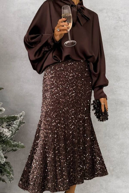 CHOCOLATE SEQUIN SKIRT