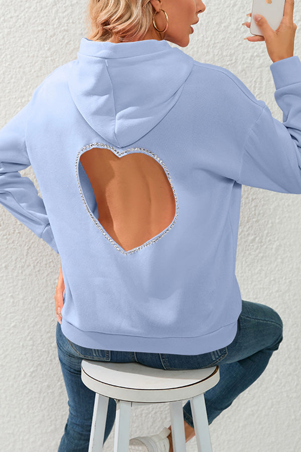 Love Pattern Hollow Diamond Velvet Hooded Long Sleeved Sweatshirt